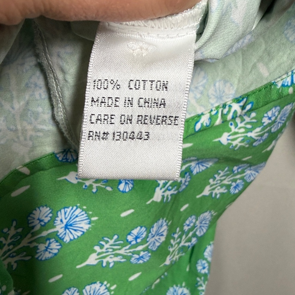 Patty Kim Morgan Top Green Blue Floral Button Down Puff Sleeve Top Medium - Picture 5 of 6